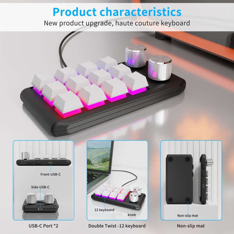 12 Keys Wired With RGB Lights Customized Office Keyboard Shortcut Keys Computer Audio Volume Cont...