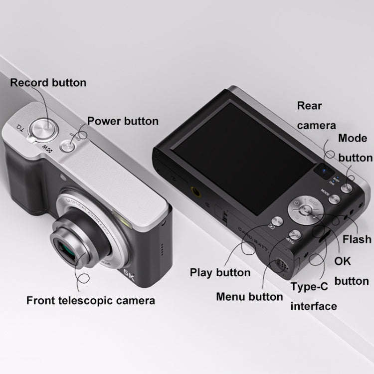 DC305X 5K/30FPS 2.8-Inch HD Shooting 5X Optical Zoom Anti-Shake Digital Camera, Color: Black EU Plug