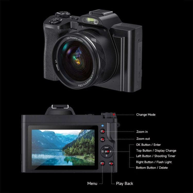 DC-201S 5K/30FPS 3.5-Inch 16X Six-Axis Anti-Shake HD Digital Camera With UV Lens(UK Plug)