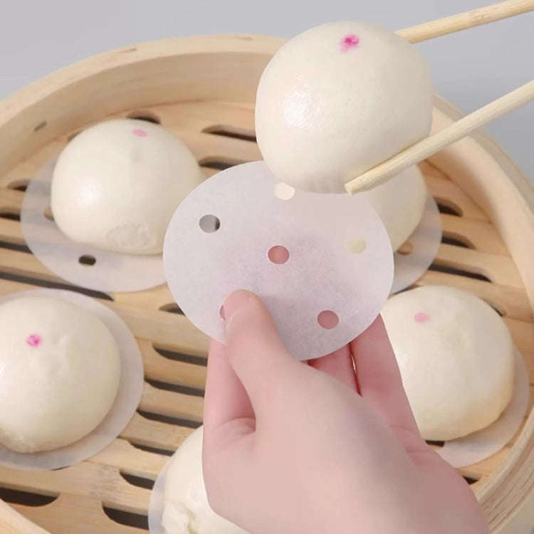 100pcs Food Grade Disposable Round Non-stick Steamer Paper Perforated Buns Steamer Pads, Size: 7.6cm