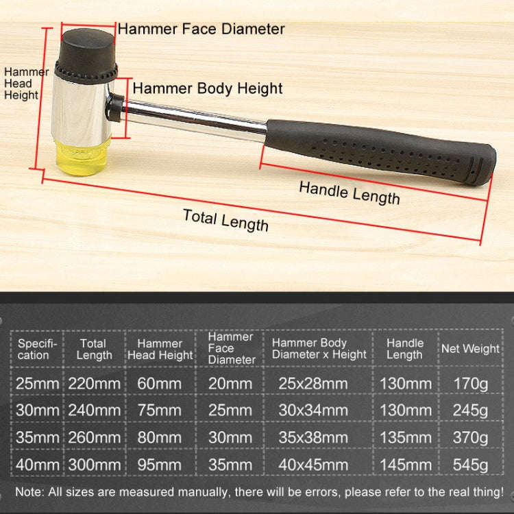 25mm No Bounce Mounting Hammer Handmade DIY Double Face Tap Rubber Hammer