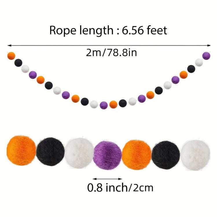 2m Halloween Felt Ball Pendant Horror Atmosphere Wool Ball Decoration(24 Balls)