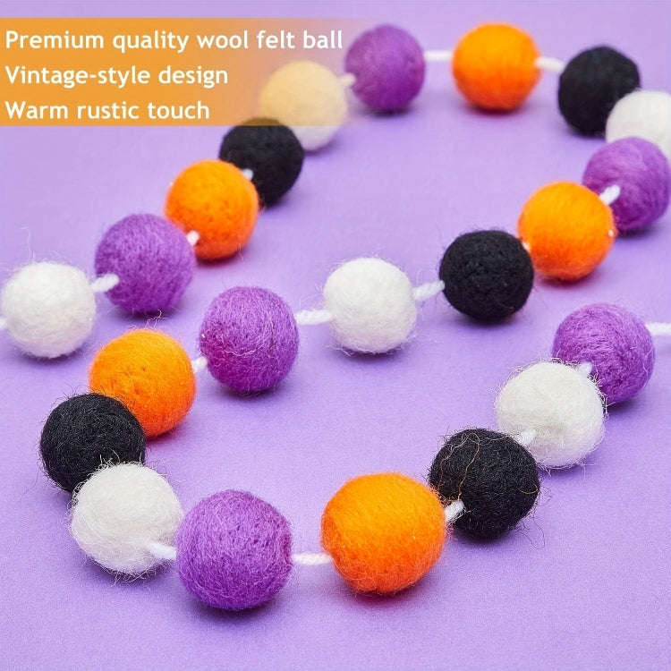 2m Halloween Felt Ball Pendant Horror Atmosphere Wool Ball Decoration(24 Balls)