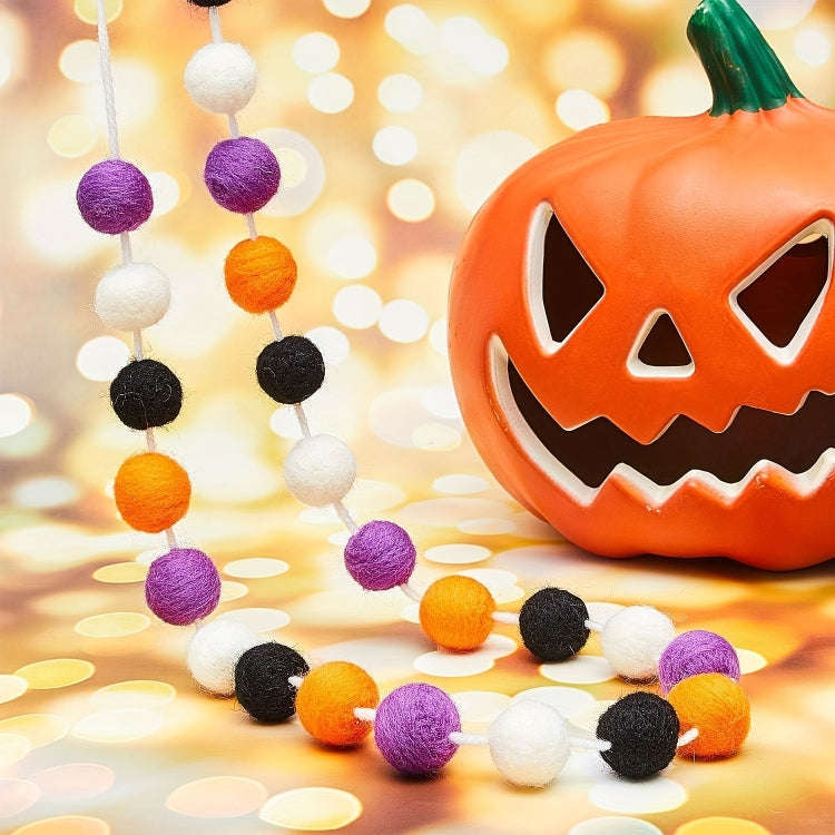 2m Halloween Felt Ball Pendant Horror Atmosphere Wool Ball Decoration(24 Balls)