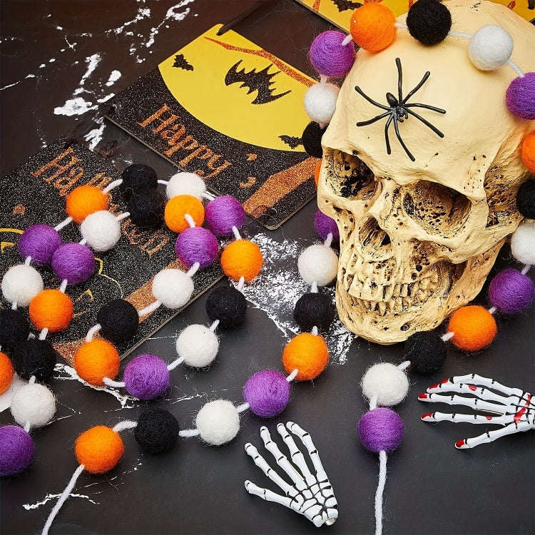 2m Halloween Felt Ball Pendant Horror Atmosphere Wool Ball Decoration(24 Balls)