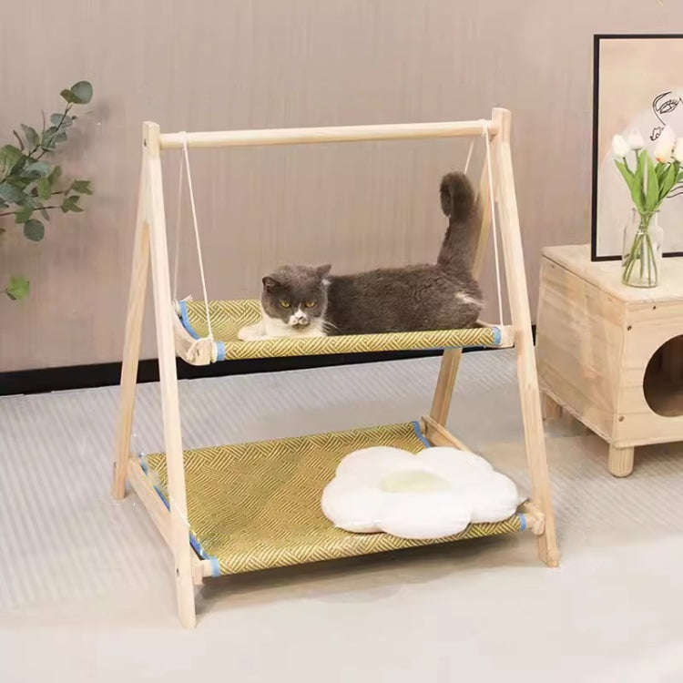Solid Wood Cat Double-Layer Hammock Universal Cat Bed Washable Kitten Swing, Spec: Straw Mat