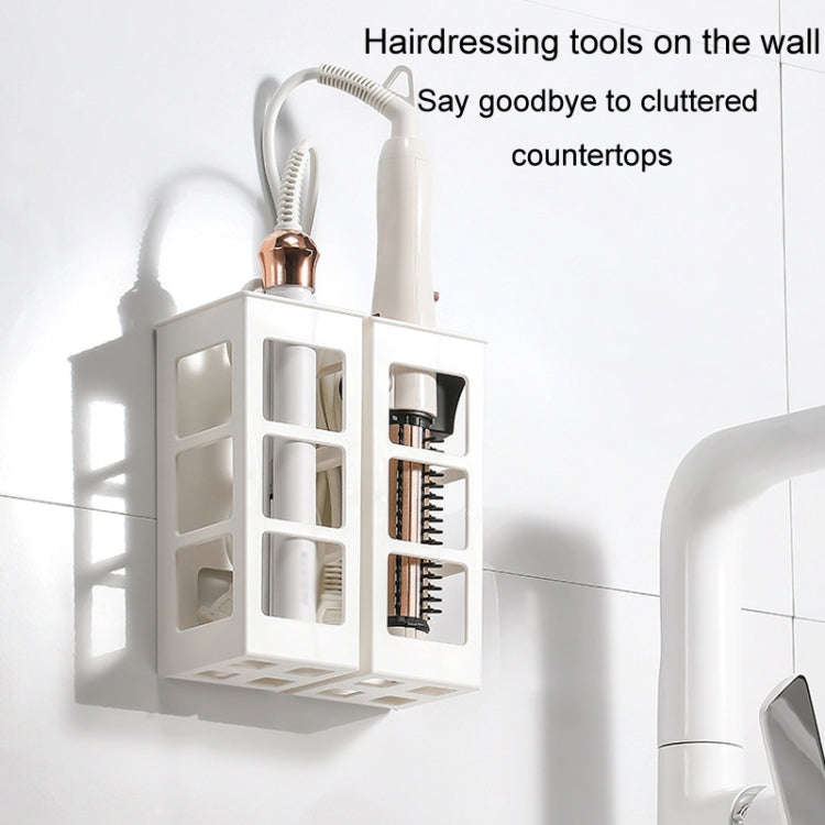 Curling Iron Storage Holder Wall Mounted Makeup Hairdressing Tool Organizer(White)