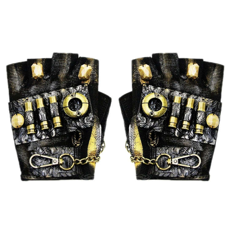 Punk Biker Half Finger Gloves Halloween Accessories(L)
