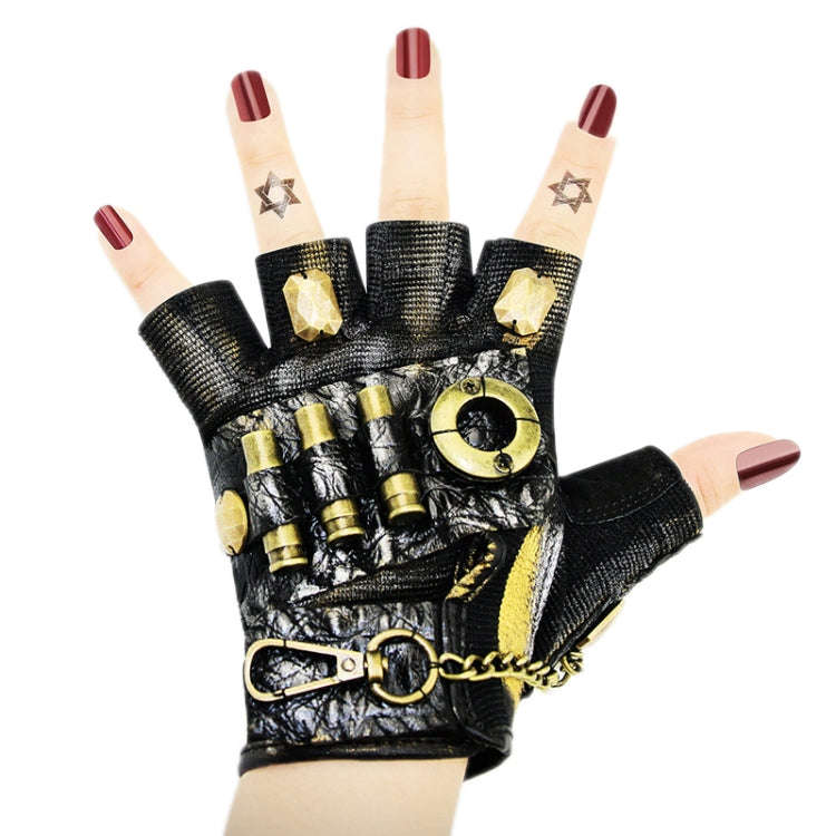 Punk Biker Half Finger Gloves Halloween Accessories(L)