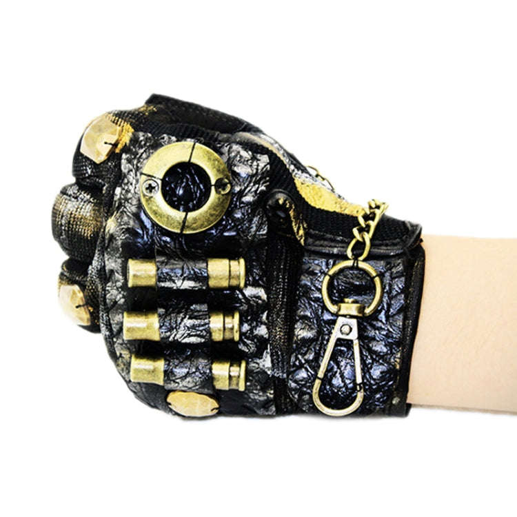 Punk Biker Half Finger Gloves Halloween Accessories(L)
