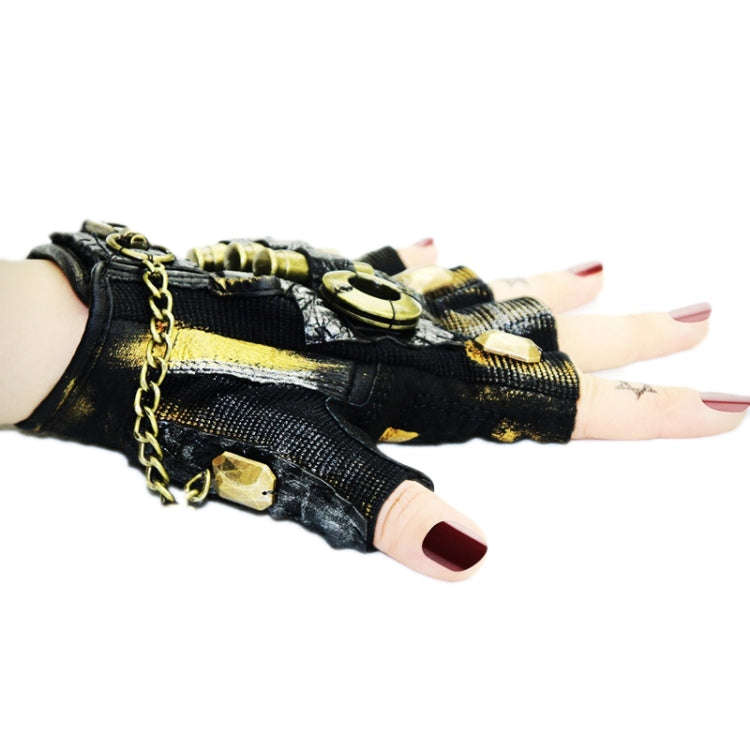 Punk Biker Half Finger Gloves Halloween Accessories(L)