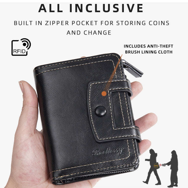 Baellerry D5112 RFID Anti-Theft Multi-Card Slot Buckle Tri-fold Zipper Short Wallet Coin Purse(Co...