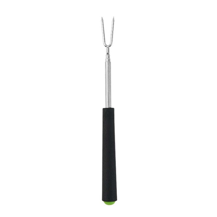 V-Shape Outdoor Portable Barbecue Fork Stainless Steel Barbecue Tool, Style: Retractable Green