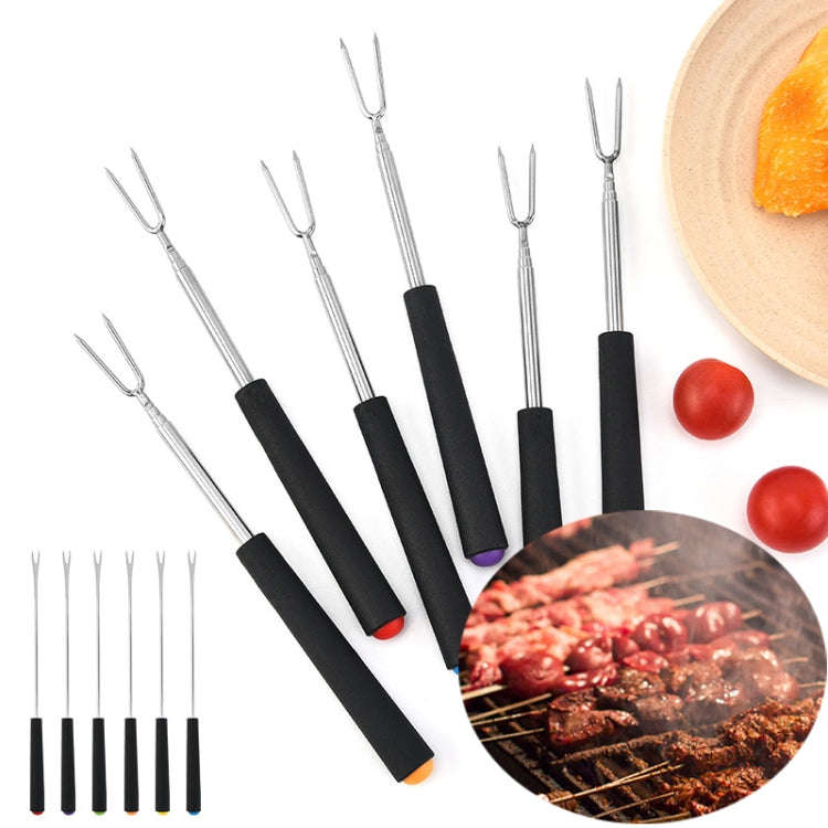 V-Shape Outdoor Portable Barbecue Fork Stainless Steel Barbecue Tool, Style: Retractable Green