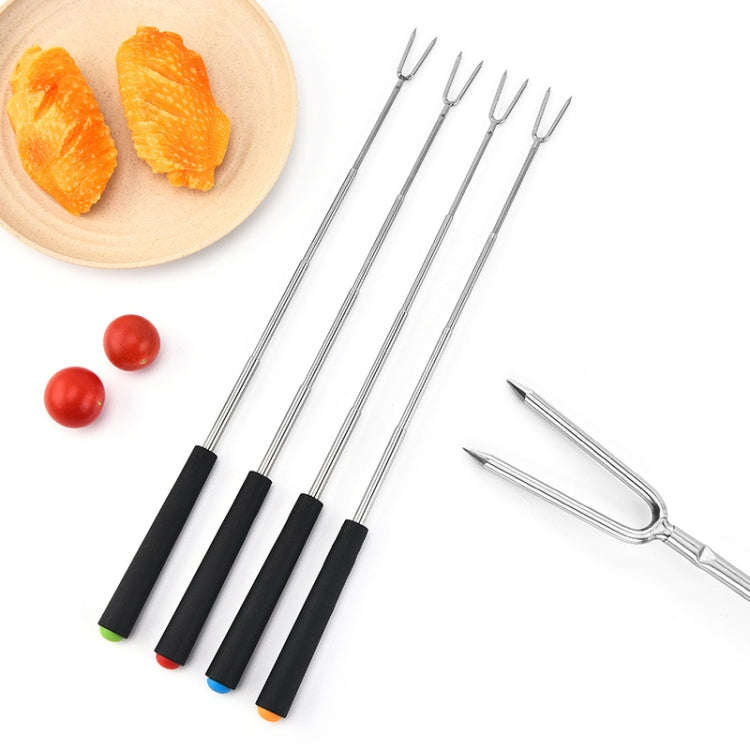 V-Shape Outdoor Portable Barbecue Fork Stainless Steel Barbecue Tool, Style: Retractable Red