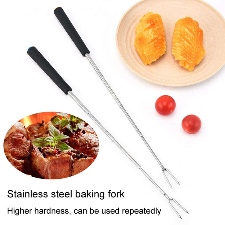 V-Shape Outdoor Portable Barbecue Fork Stainless Steel Barbecue Tool, Style: Retractable Green