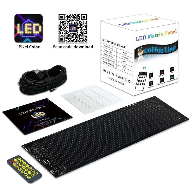 9.2x37.4cm16 x 64 LEDs Car Flexible Display Advertising Screen APP Bluetooth Smart Screen