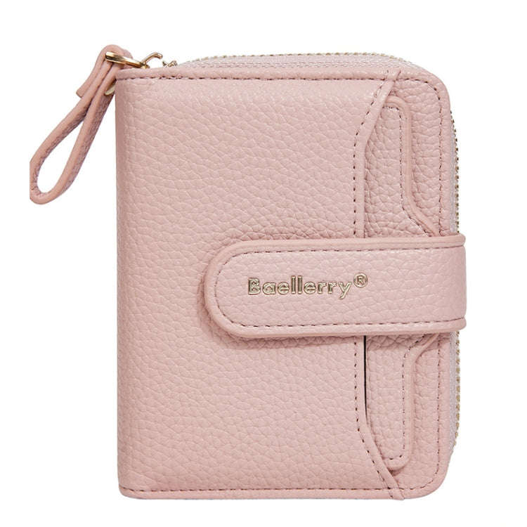 Baellerry N1915 Lychee Pattern Multi-card Slot Zipper Women Short Wallet(Light Pink)