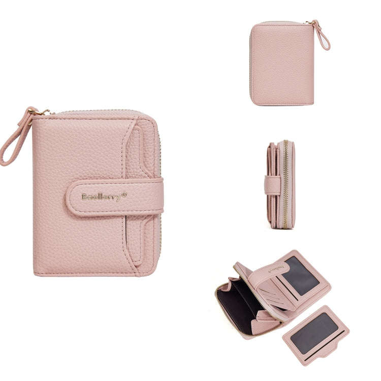 Baellerry N1915 Lychee Pattern Multi-card Slot Zipper Women Short Wallet(Light Pink)