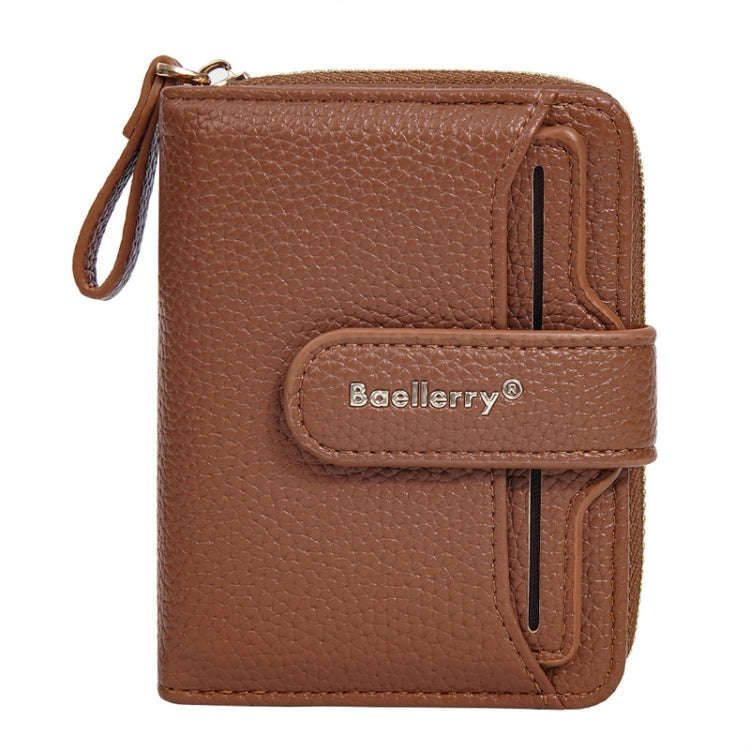 Baellerry N1915 Lychee Pattern Multi-card Slot Zipper Women Short Wallet(Brown)