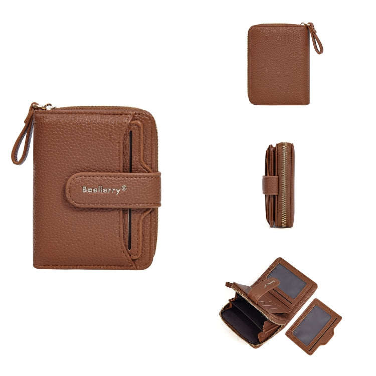 Baellerry N1915 Lychee Pattern Multi-card Slot Zipper Women Short Wallet(Brown)
