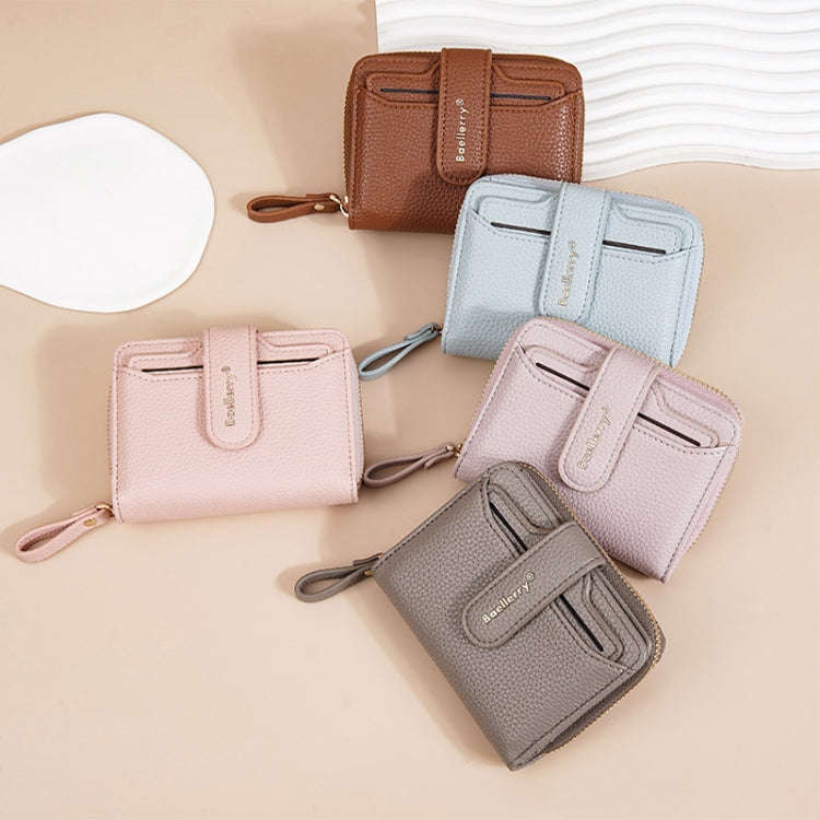 Baellerry N1915 Lychee Pattern Multi-card Slot Zipper Women Short Wallet(Light Pink)