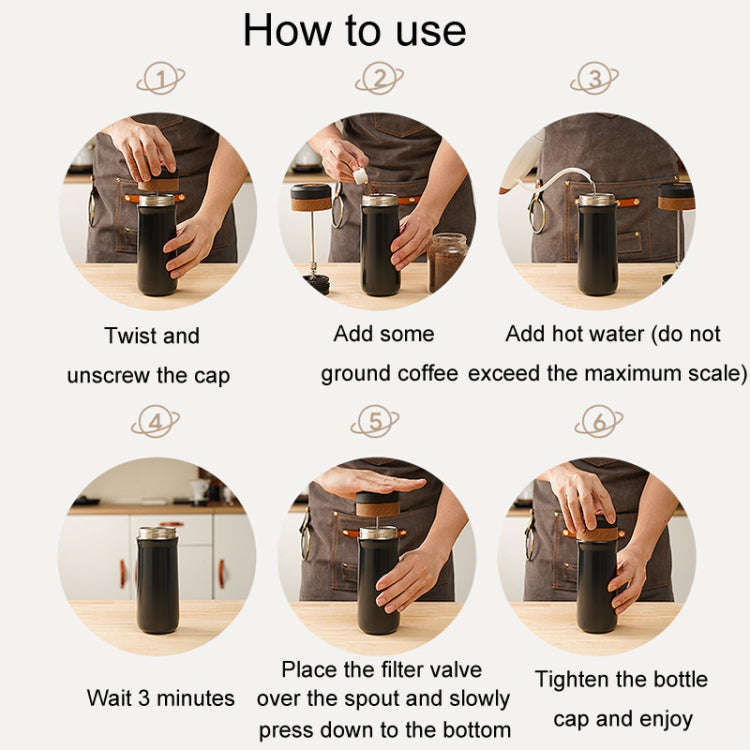 Portable Thermos Tea Brewer Coffee Filter Stainless Steel Carry-On French Press Kettle, Capacity:...