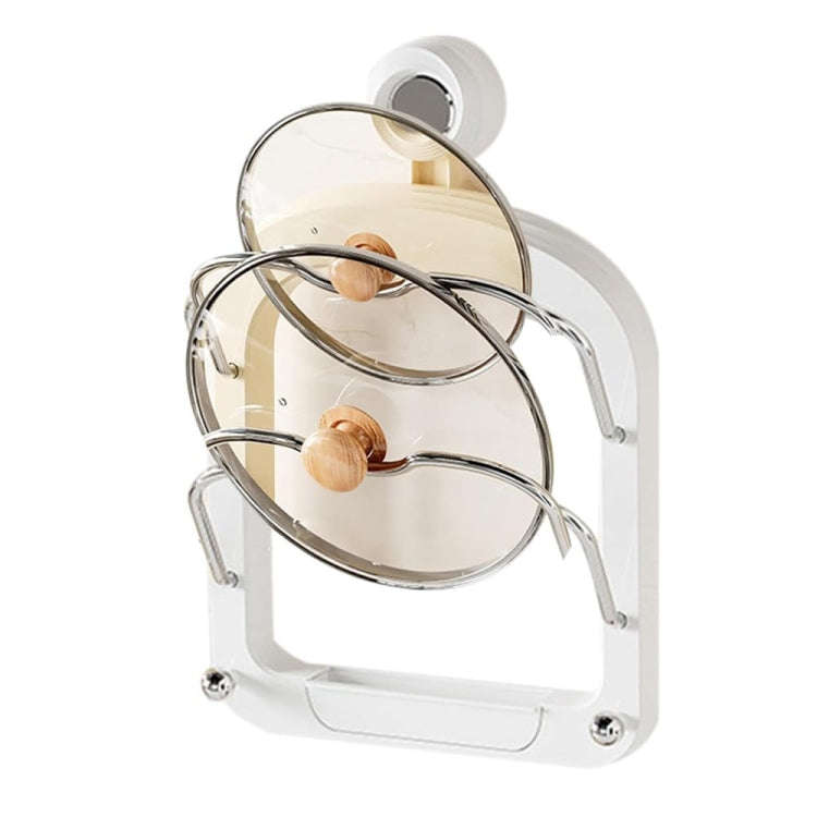 Wall Mount Pot Lids Holder No Punching Suction Cup Double Layer Storage Rack(Ivory White)