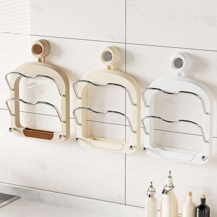 Wall Mount Pot Lids Holder No Punching Suction Cup Double Layer Storage Rack(Ivory White)