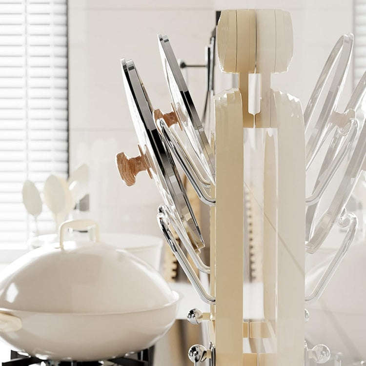 Wall Mount Pot Lids Holder No Punching Suction Cup Double Layer Storage Rack(Ivory White)