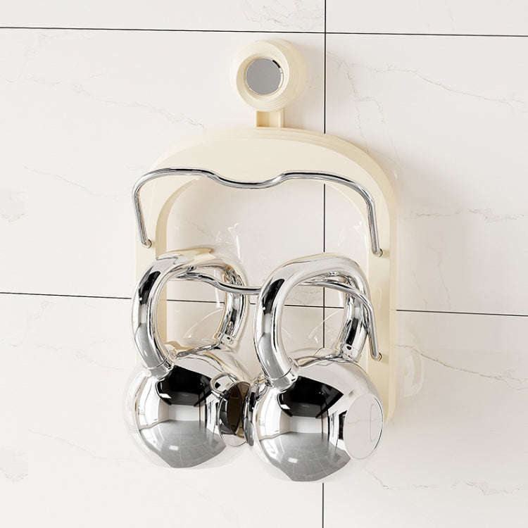 Wall Mount Pot Lids Holder No Punching Suction Cup Double Layer Storage Rack(Ivory White)