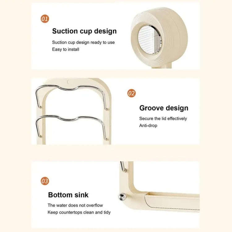Wall Mount Pot Lids Holder No Punching Suction Cup Double Layer Storage Rack(Ivory White)