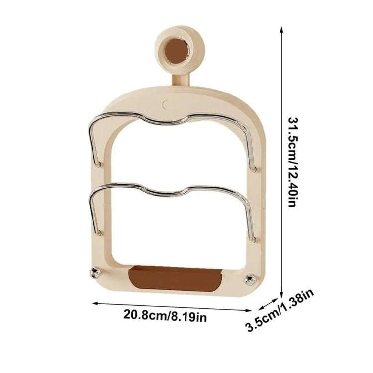 Wall Mount Pot Lids Holder No Punching Suction Cup Double Layer Storage Rack(Ivory White)