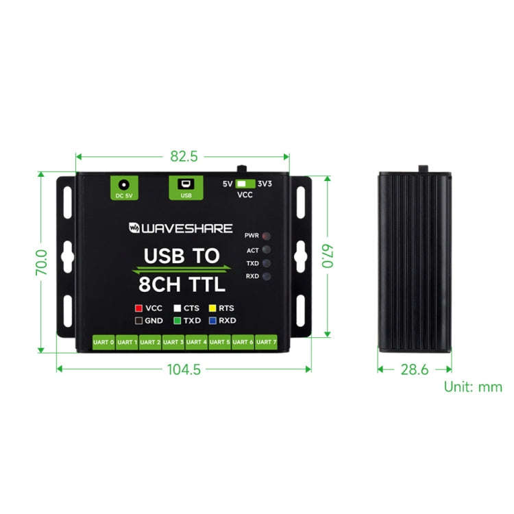 Waveshare 27076 Industrial USB TO TTL UART Serial Communication Module Converter(USB TO 8CH TTL)