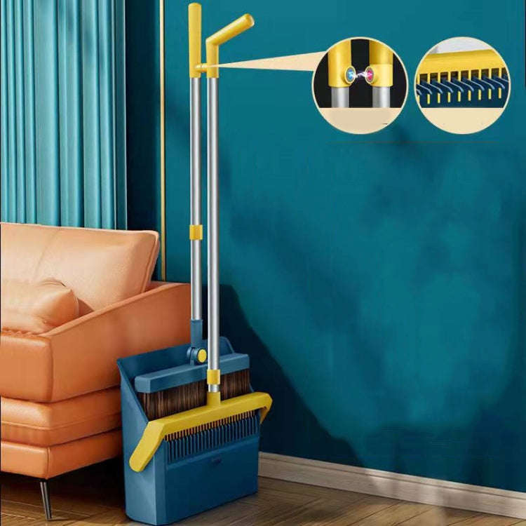 Broom And Dustpan Set With Double-Sided Tooth Scraping, Style: Magnetic Blue