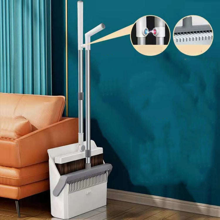 Broom And Dustpan Set With Double-Sided Tooth Scraping, Style: Magnetic White