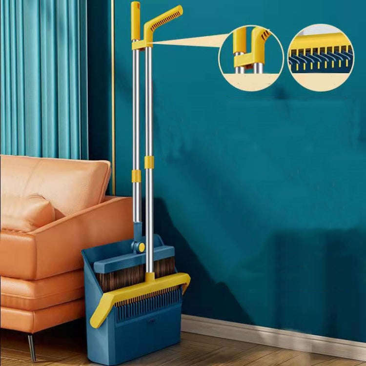Broom And Dustpan Set With Double-Sided Tooth Scraping, Style: Snap Blue