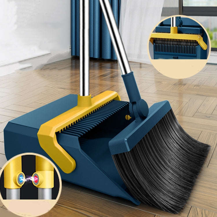 Broom And Dustpan Set With Double-Sided Tooth Scraping, Style: Snap Blue