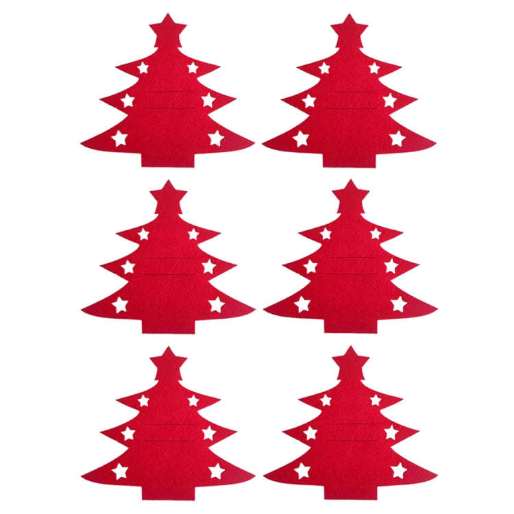 6pcs /Pack Christmas Decorations Christmas Tree Shape Knife and Fork Sleeve Tableware Bag(Red)