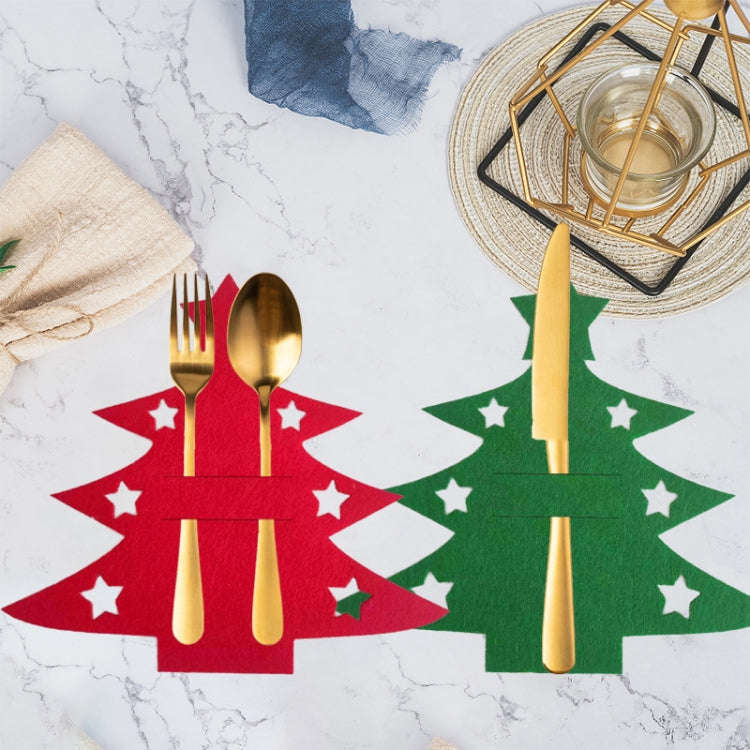 6pcs /Pack Christmas Decorations Christmas Tree Shape Knife and Fork Sleeve Tableware Bag(Red)