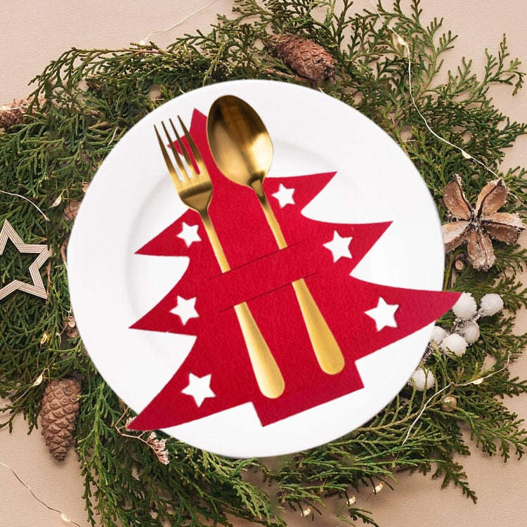 6pcs /Pack Christmas Decorations Christmas Tree Shape Knife and Fork Sleeve Tableware Bag(Red)