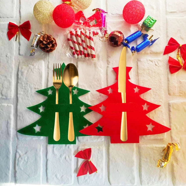 6pcs /Pack Christmas Decorations Christmas Tree Shape Knife and Fork Sleeve Tableware Bag(Red)