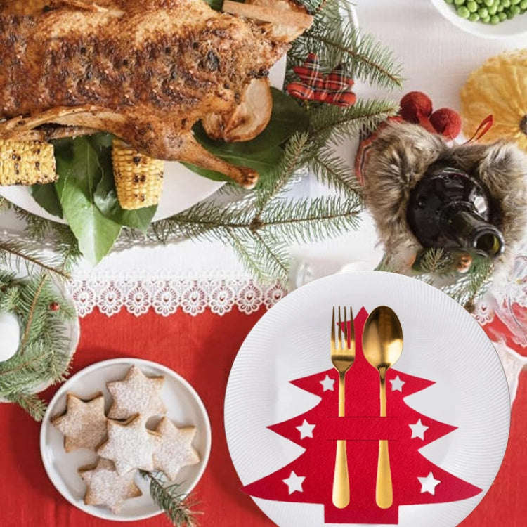 6pcs /Pack Christmas Decorations Christmas Tree Shape Knife and Fork Sleeve Tableware Bag(Red)