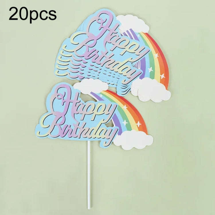 20pcs Birthday Party Cake Toppers Baking Cake Ornament Flags Dessert Decoration, Style: Rainbow 2