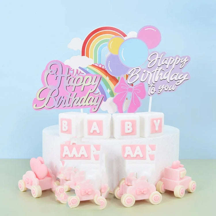 20pcs Birthday Party Cake Toppers Baking Cake Ornament Flags Dessert Decoration, Style: Rainbow 2
