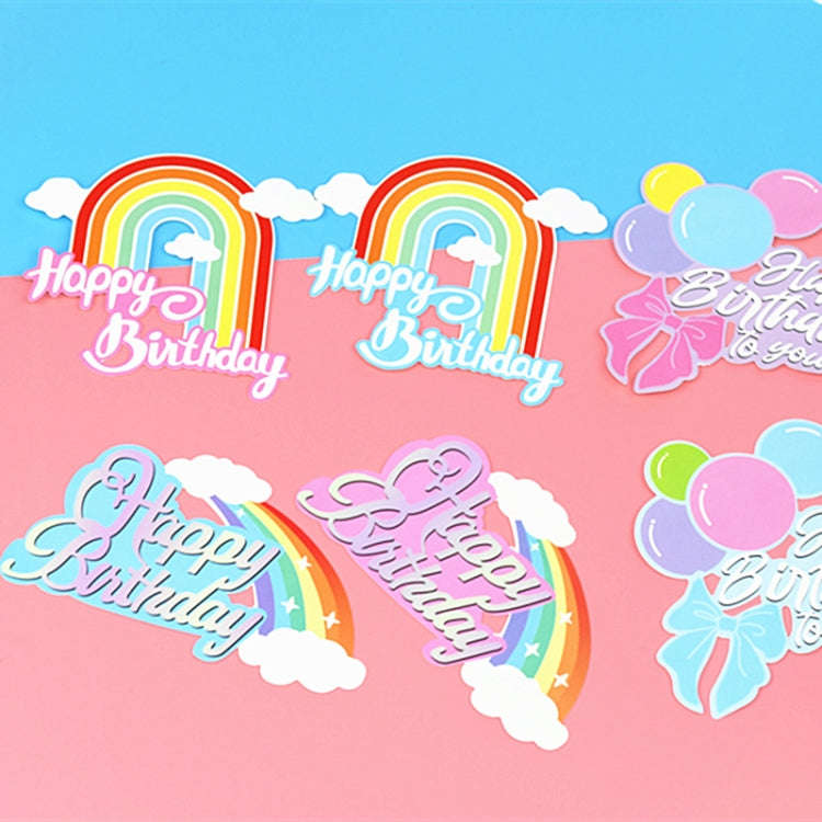 20pcs Birthday Party Cake Toppers Baking Cake Ornament Flags Dessert Decoration, Style: Rainbow 2