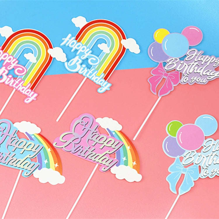 20pcs Birthday Party Cake Toppers Baking Cake Ornament Flags Dessert Decoration, Style: Rainbow 2