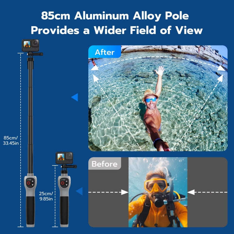 TELESIN 0.85m Underwater Selfie Stick Wireless Remote Control For GoPro HERO12 Black / HERO11 Bla...