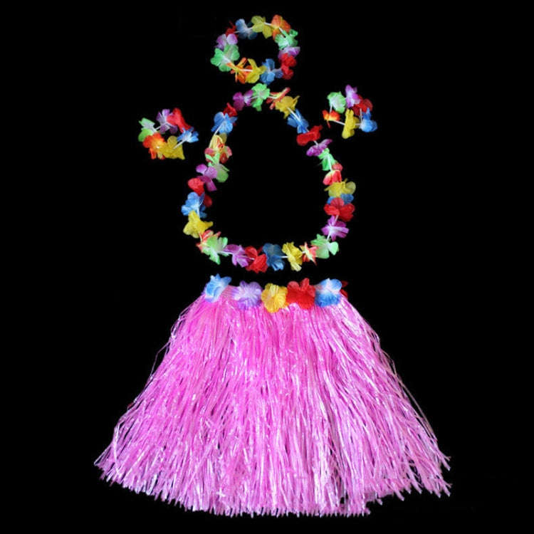 30cm Halloween Hula Show Costume Hawaii Party Decoration, Color: Grass Skirt+Garland Pink