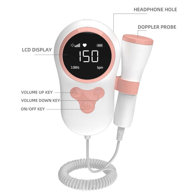 T505 IP5 Dustproof And Waterproof Pregnant Women Home Doppler Fetal Heart Rate Monitor(Pink)